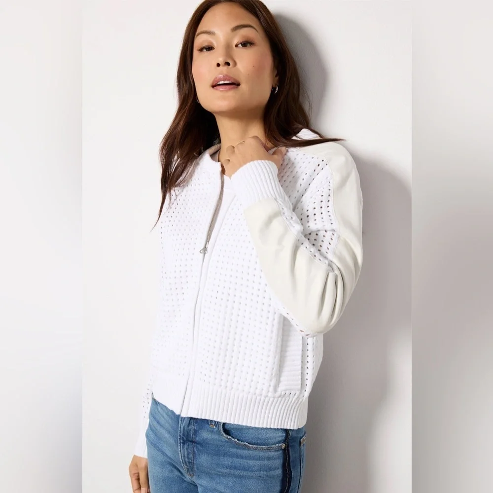 ⛱️🔥Evereve - White Harlow Open Stitch Bomber - XL